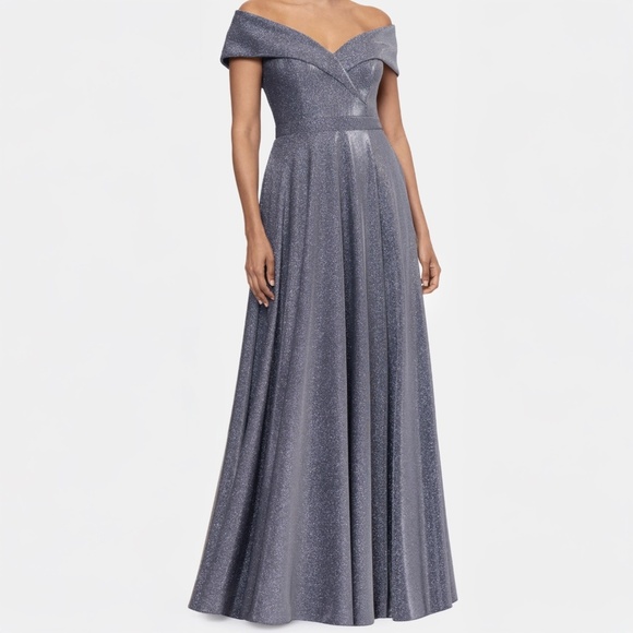 Xscape Evenings - Glitter Off the Shoulder Gown - Picture 1 of 14